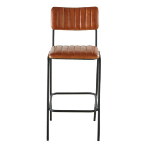 wohnli-moebel-suche-199163-1 Barstuhl aus schwarzem Stahl mit abgestepptem braunem Büffellederbezug H69 44x103x53cm Büffelleder Braun Maisons du Monde Möbel Esszimmermöbel Barhocker