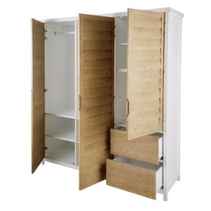 Kleiderschrank mit 3 Türen und 2 Schubladen aus massiver Fichte 175x200x60cm Holz Weiß Maisons du Monde Möbel Schlafzimmermöbel Schränke