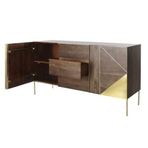 Buffet mit 2 Türen und 3 Schubladen aus massivem Sheeshamholz und goldfarbenem Metall 147x80x45cm Holz Gold Maisons du Monde Möbel Esszimmermöbel Sideboards, Highboards & niedrige Anrichten