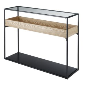 Konsole aus schwarzem Metall und Sicherheitsglas 100x78x30cm Metall Schwarz Maisons du Monde Möbel Wohnzimmermöbel Konsolentische