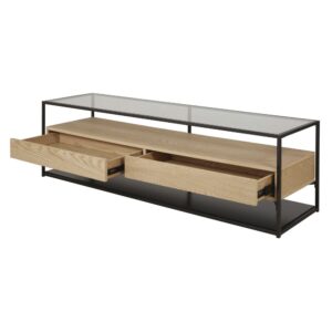 wohnli-moebel-suche-199900-1 TV-Ständer mit 2 Schubladen aus schwarzem Metall und gehärtetem Glas L140 140x40x38cm Metall Schwarz Maisons du Monde Möbel Wohnzimmermöbel TV-Möbel