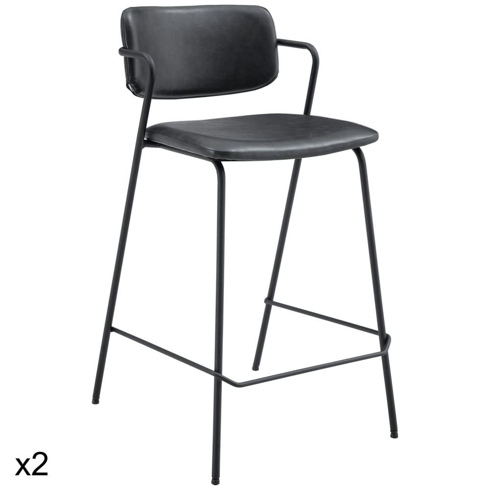 Wohnli Möbelsuche - 2 Barhocker aus schwarzem Kunstleder