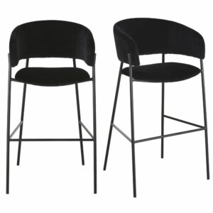 Wohnli Möbelsuche - 2 Barstühle für gewerbliche Nutzung aus schwarzem Samt und Stahl