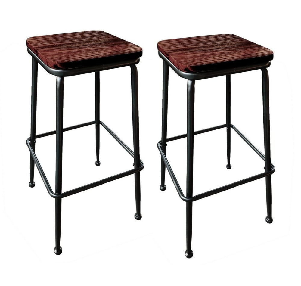 Wohnli Möbelsuche - 2 Hocker aus Stahl und dunklem Holz