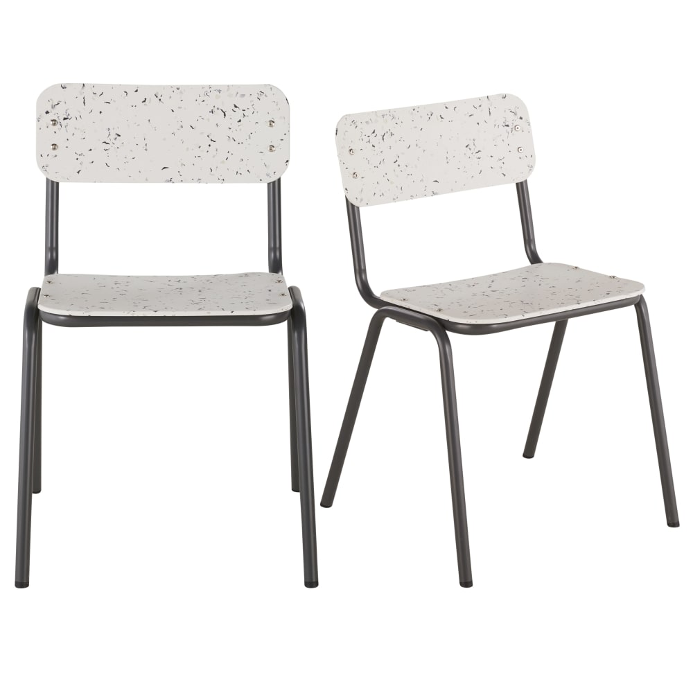 Wohnli Möbelsuche - 2 Stühle für gewerbliche Nutzung aus grauem Stahl und recyceltem Kunststoff Le Pavé® mit mehrfarbigem Terrazzo-Effekt
