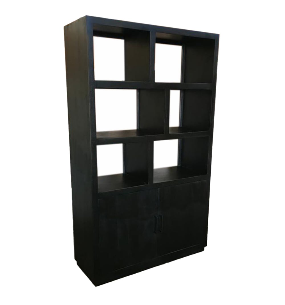wohnli-moebel-suche-2-tueriges-Buecherregal-L120cm-massives-schwarzes-Mangoholz Wohnli Möbelsuche - 2-türiges Bücherregal L120cm