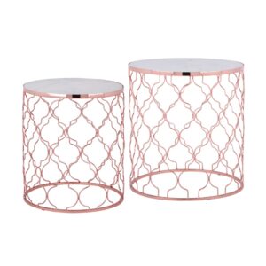 Wohnli Möbelsuche - 2 x Couchtisch Kupfer/weiß 45 x 50 cm aus Metall/Marmor