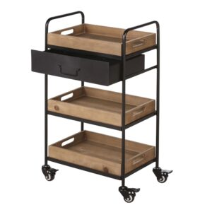 wohnli-moebel-suche-201571-1 Wagen 1 Schublade aus schwarzem Metall 3 Tabletts aus Tannenholz mit Rollen 45x80x35cm Stahl Schwarz Maisons du Monde Möbel Küchenmöbel Kücheninseln & Servierwägen