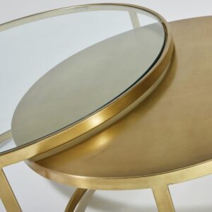 Beistelltisch aus messingfarbenem Metall und Sicherheitsglas 90x42x90cm Metall Gold Maisons du Monde Möbel Wohnzimmermöbel Couchtische