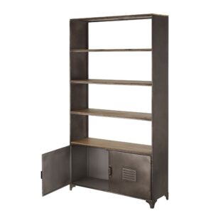Bücherregal mit 2 Türen aus Metall und massivem Tannenholz 98x184x32.5cm Metall Schwarz Maisons du Monde Möbel Wohnzimmermöbel Bücherregale