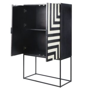 Kommode mit 2 Türen mit Knochenintarsien-Motiv in schwarz und ecru 79x135x38.5cm Holz Schwarz Maisons du Monde Möbel Esszimmermöbel Sideboards, Highboards & niedrige Anrichten