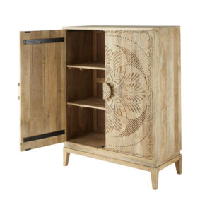 wohnli-moebel-suche-209831-1 Gravierter 2-türiger Kleiderschrank, 100 100x136x45cm Recyceltes Massivholz Braun Maisons du Monde Möbel Schlafzimmermöbel Schränke
