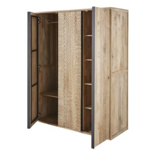 Kleiderschrank mit 3 Türen und Schnitzerei 145x195x55cm Holz Braun Maisons du Monde Möbel Schlafzimmermöbel Schränke
