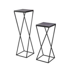 Beistelltische aus aus Marmor und mattschwarzem Metall (x2) 30x102x30cm Marmor Schwarz Maisons du Monde Möbel Wohnzimmermöbel Beistelltische