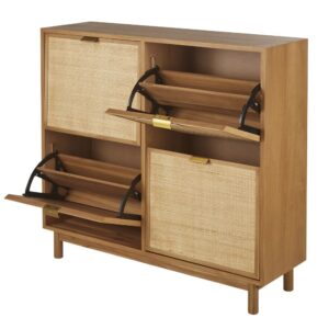 Schuhschrank mit 4 Fächern aus Rattangeflecht 100x95.8x30cm Rohrgeflecht Beige Maisons du Monde Möbel Flurmöbel Schuhschränke