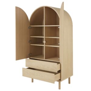 Schrank mit 2 geschnitzten Flügeltüren und 2 Schubladen 93.2x190x50cm Holz Beige Maisons du Monde Möbel Schlafzimmermöbel Schränke