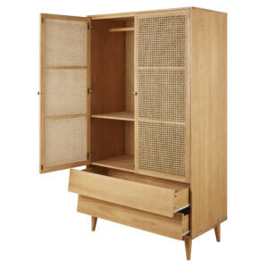 wohnli-moebel-suche-217811-1 Kleiderschrank mit 2 Flügeltüren und 2 Schubladen aus Rattangeflecht 105x190x55cm Rohrgeflecht Beige Maisons du Monde Möbel Schlafzimmermöbel Schränke