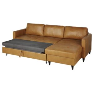 wohnli-moebel-suche-217905-1 Ausziehbares 4/5-Sitzer-Ecksofa mit karamellfarbenem Lederbezug 244x92x153cm Holz Braun Maisons du Monde Sofas und Sessel Sofas Ecksofas