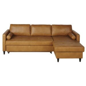 wohnli-moebel-suche-217905 Wohnli Möbelsuche - Ausziehbares 4/5-Sitzer-Ecksofa mit karamellfarbenem Lederbezug