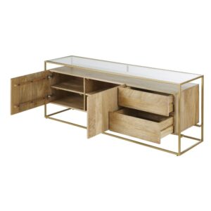 TV-Möbel mit 2 Türen und 2 Schubladen aus Glas und messingfarbenem Metall 149x60x40cm Holz Beige Maisons du Monde Möbel Wohnzimmermöbel TV-Möbel