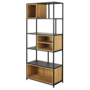 Regal aus massivem Mangoholz und schwarzem Metall 80x190x38cm Holz Beige Maisons du Monde Möbel Wohnzimmermöbel Regale