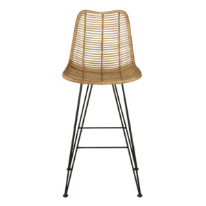 Barstuhl aus Rattangeflecht und schwarzem Stahl H65 43.5x96.5x49cm Rattan Beige Maisons du Monde Möbel Esszimmermöbel Barhocker