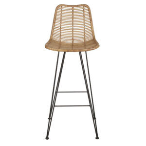 Barhocker aus Rattangeflecht und schwarzem Stahl H75 43.5x104.5x49.5cm Rattan Beige Maisons du Monde Möbel Esszimmermöbel Barhocker