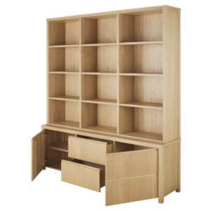 Bücherregal mit 2 Schubladen und 2 Türen 195x220x45cm Holz Beige Maisons du Monde Möbel Wohnzimmermöbel Bücherregale