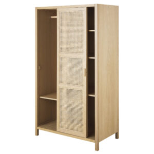 wohnli-moebel-suche-229812-1 Kleiderschrank mit 2 Schiebetüren und Rattanbespannung, 100 100x185x55cm Massivholz Beige Maisons du Monde Möbel Schlafzimmermöbel Schränke