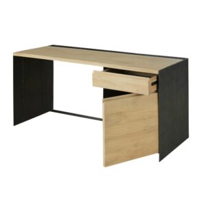 Schreibtisch mit 1Schublade und 1Tür aus Metall und Tannenholz 150x74x60cm Metall Beige Maisons du Monde Möbel Büromöbel Schreibtische