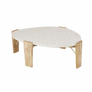 Couchtisch aus Stein mit Terrazzo-Optik und massivem Mangoholz 105 cm 105x33x85cm Naturstein Weiß Maisons du Monde Möbel Wohnzimmermöbel Couchtische