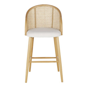 Barstuhl in Ecru aus Buchenholz und beigefarbenem Rattangeflecht H75 56.5x111x62cm Rohrgeflecht Beige Maisons du Monde Möbel Esszimmermöbel Barhocker