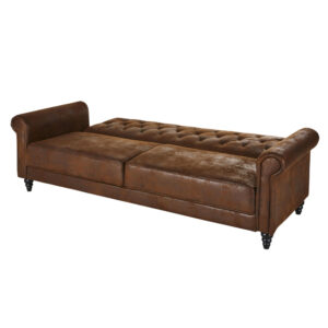 wohnli-moebel-suche-230121-1 3/4-Sitzer-Sofa Clic-Clac mit braunem Velourslederbezug 221x86x93cm Polyester Braun Maisons du Monde Sofas und Sessel Sofas Schlafsofas