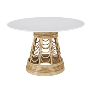 wohnli-moebel-suche-230145 Wohnli Möbelsuche - Esstisch aus Stein mit Terrazzo-Effekt und Rattan 5-6 Personen D120