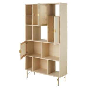 Asymmetrisches Bücherregal mit 3 Türen aus Rattangeflecht 100x185x35cm Rohrgeflecht Beige Maisons du Monde Möbel Wohnzimmermöbel Bücherregale