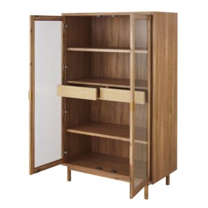 wohnli-moebel-suche-230250-1 Vitrine mit 2 Türen und 2 Schubladen aus Pflanzenfaser 100x165x50cm Rattan Beige Maisons du Monde Möbel Esszimmermöbel Vitrine und Vitrinenschrank