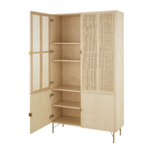 Geschirrschrank mit 4 Türen aus Rattan 110x195x40cm Rohrgeflecht Beige Maisons du Monde Möbel Esszimmermöbel Geschirrschränke