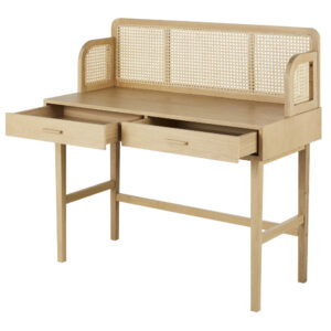 Schreibtisch mit 2Schubladen aus Rattangeflecht 112x112x50cm Rohrgeflecht Beige Maisons du Monde Möbel Büromöbel Schreibtische