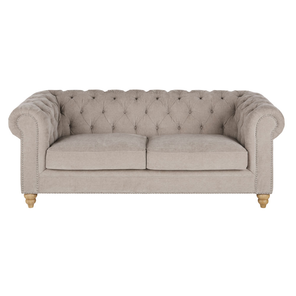 Wohnli Möbelsuche - 3/4-Sitzer-Sofa mit beige-roséfarbenem Samtbezug
