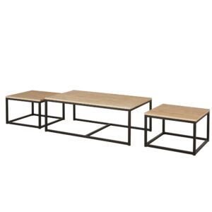 wohnli-moebel-suche-230853-1 Satzcouchtische im Industrial-Stil aus massivem Tannenholz und Metall 122.5x45x70cm Massivholz Braun Maisons du Monde Möbel Wohnzimmermöbel Couchtische
