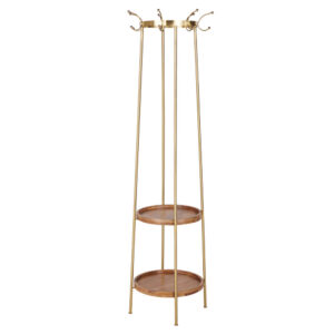 Garderobenständer aus Mangoholz und goldfarbenem Metall 44x174x44cm Eisen Beige Maisons du Monde Möbel Flurmöbel Garderobenständer und Garderobenhaken
