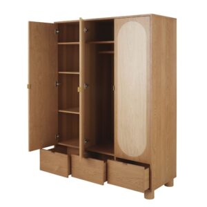 Kleiderschrank mit 3 Türen und 3 Schubladen 135x190x55cm Holz Braun Maisons du Monde Möbel Schlafzimmermöbel Schränke