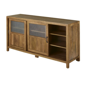 Anrichte mit 3 Schiebetüren und Drahtglasfenstern 150x80x45cm Holz Braun Maisons du Monde Möbel Esszimmermöbel Sideboards, Highboards & niedrige Anrichten