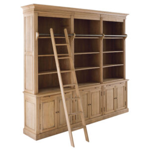 Bücherwand mit 6 Türen und eine Leiter aus gealtertem Eichenholz 272x240x44cm Holz Braun Maisons du Monde Möbel Wohnzimmermöbel Bücherregale