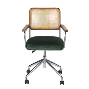 wohnli-moebel-suche-234421-1 Höhenverstellbarer Bürostuhl aus Rattangeflecht mit Rollen und grünem Samtbezug 56x84.5x56cm Stahl Beige Maisons du Monde Möbel Büromöbel Bürostühle