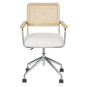 wohnli-moebel-suche-234422-1 Höhenverstellbarer Bürostuhl aus Rattangeflecht mit Rollen und ecrufarbenem Bezug 56x84.5x56cm Rohrgeflecht Weiß Maisons du Monde Möbel Büromöbel Bürostühle