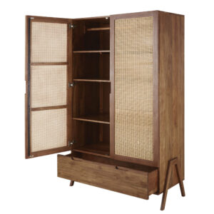 Kleiderschrank mit 2 Türen und 1 Schublade aus Rattangeflecht 114x195x55cm Rohrgeflecht Braun Maisons du Monde Möbel Schlafzimmermöbel Schränke