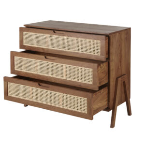 Kommode mit 3 Schubladen aus Rattangeflecht 100x90x45cm Rohrgeflecht Braun Maisons du Monde Möbel Schlafzimmermöbel Kommoden
