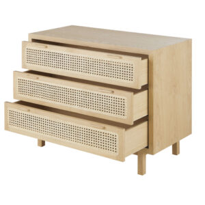 Kommode mit 3 Schubladen aus Rattangeflecht 100x80x47cm Holz Beige Maisons du Monde Möbel Schlafzimmermöbel Kommoden