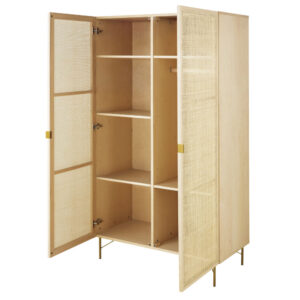 2-türiger Kleiderschrank aus geflochtenem Rattan, 105 105x190x52cm Spanplatte Beige Maisons du Monde Möbel Schlafzimmermöbel Schränke